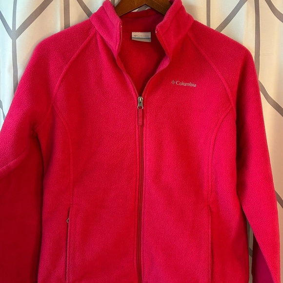 Columbia Pink Fleece Jacket Full-Length Zipper Stand-Up Collar - Picture 1 of 4